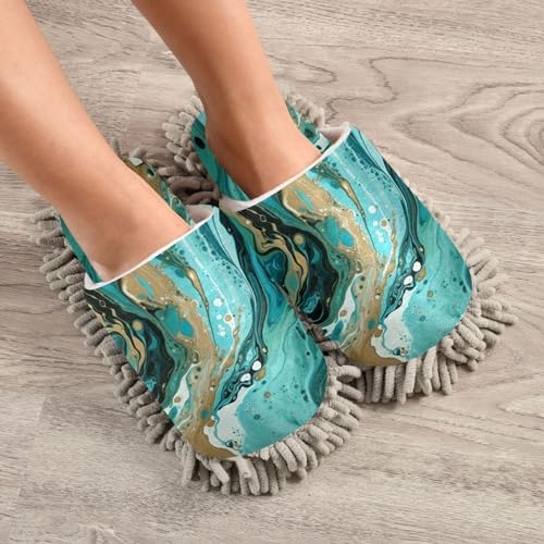 Bulletgxll Green Marble Microfiber Mopping Slippers - L