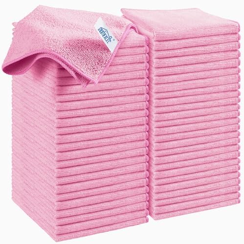 HOMEXCEL 50 Pack Pink Microfiber Cleaning Cloths