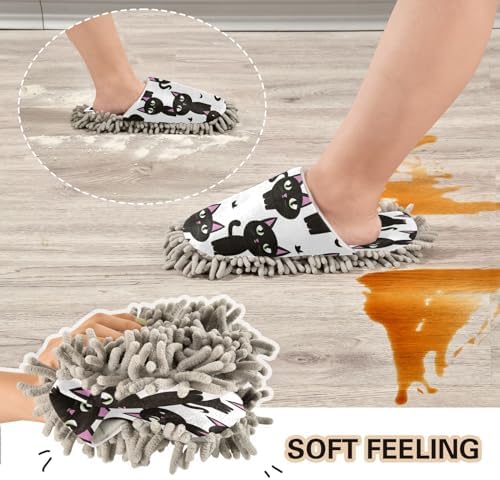 Zhirexin Black Cat Mopping Slippers Comfortable Microfiber