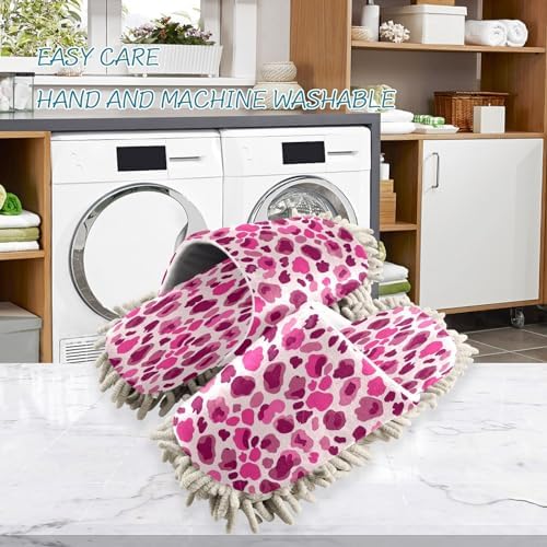 Pink Leopard Spot Mopping Slippers for Men Women - Washable and Comfortable