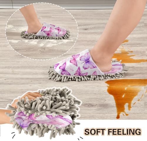 Bulletgxll Pink Purple Butterfly Mopping Slippers