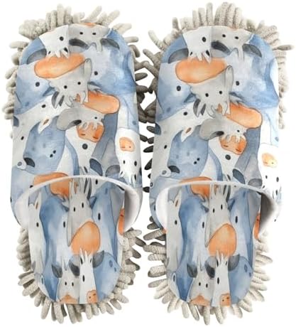 Bulletgxll Blue Cows Mop Slippers - Washable and Comfortable