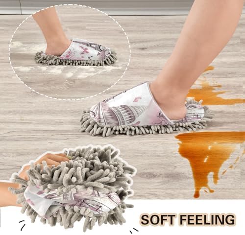 Bulletgxll Pink Tower Microfiber Mopping Slippers - M