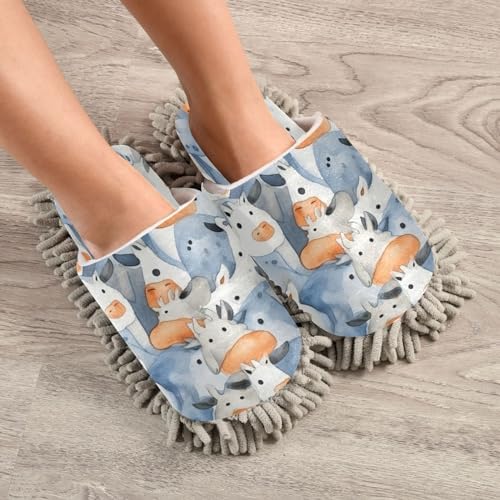 Bulletgxll Blue Cows Mop Slippers - Washable and Comfortable