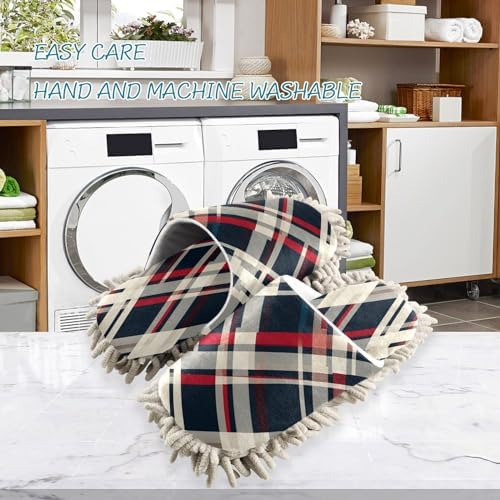 Bulletgxll Plaid Pattern Microfiber Cleaning Slippers for Men Women