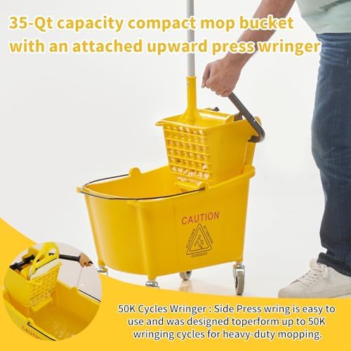 Side Press Wringer Combo Mop Bucket on Wheels Yellow