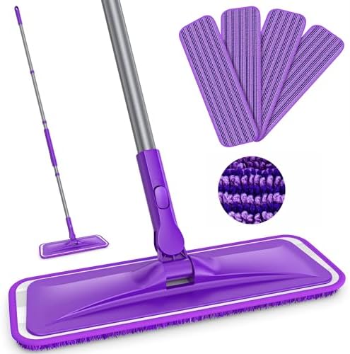 BPAWA Microfiber Mop with 4 Reusable Pads for Hardwood Floors