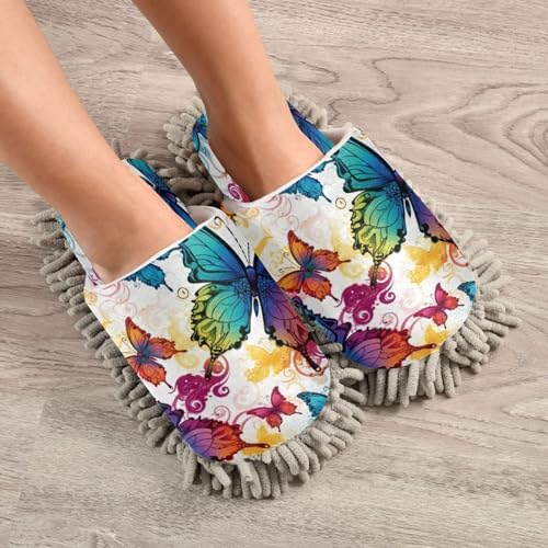Bulletgxll Colorful Butterflies Mop Slippers Washable