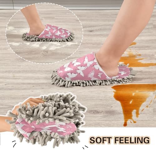 Bulletgxll White Butterflies Mopping Slippers - L