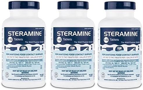 Steramine Quaternary Sanitizing Tablets - 150 Tablets per Bottle 3-Pack