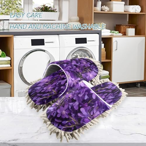 Bulletgxll Purple Flowers Mop Slippers - Washable and Comfortable