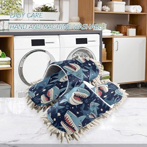Bulletgxll Blue Shark Mopping Slippers - Washable Microfiber
