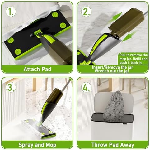 Purifine Floor Cleaner Mop Kit with 60 Dry Pads 420ML Refillable Bottle