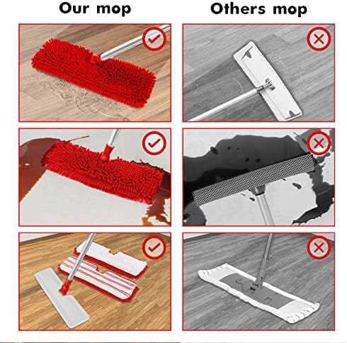 MASTERTOP Microfiber Floor Mop with 4 Pads and Scraper - White Red