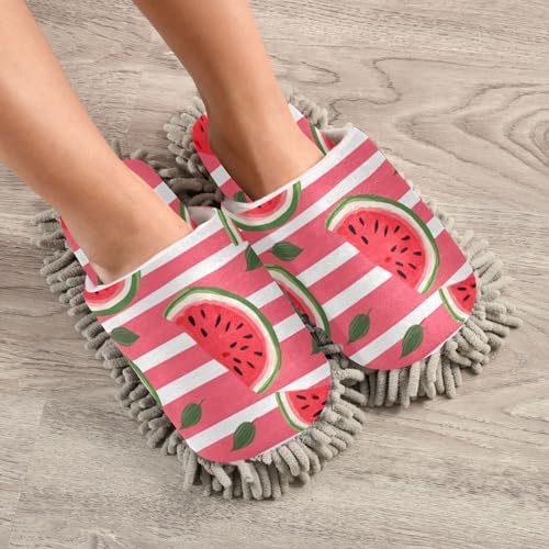 Bulletgxll Pink Stripes Microfiber Cleaning Slippers - L