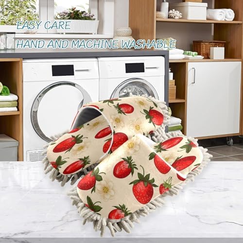 Strawberry Pattern Mopping Slippers - Washable Floor Mop for Men Women