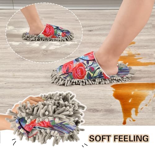 Bulletgxll Red Flowers Microfiber Cleaning Slippers