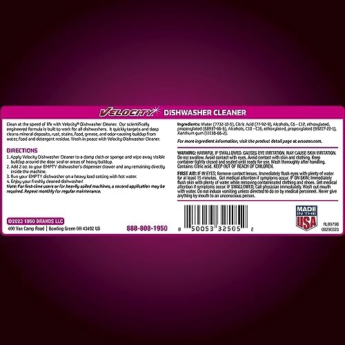 Velocity Dishwasher Cleaner 8 Uses Per Bottle