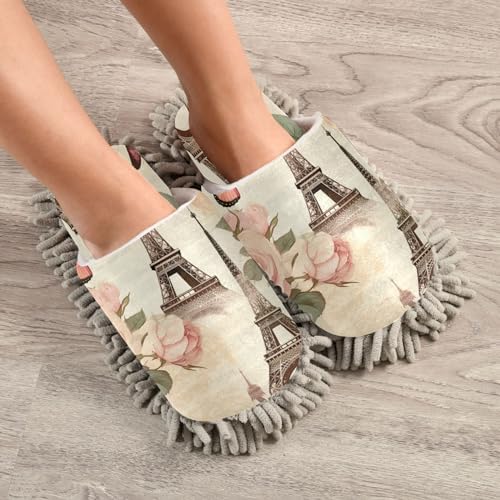 Bulletgxll Tower and Butterflies Mop Slippers - Washable Microfiber Floor Mop Slippers for Men Women