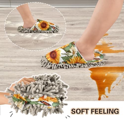 Bulletgxll Sunflowers Butterflies Mop Slippers - L Size