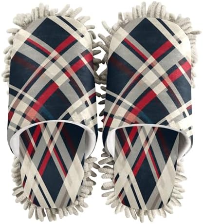 Bulletgxll Plaid Pattern Microfiber Cleaning Slippers for Men Women