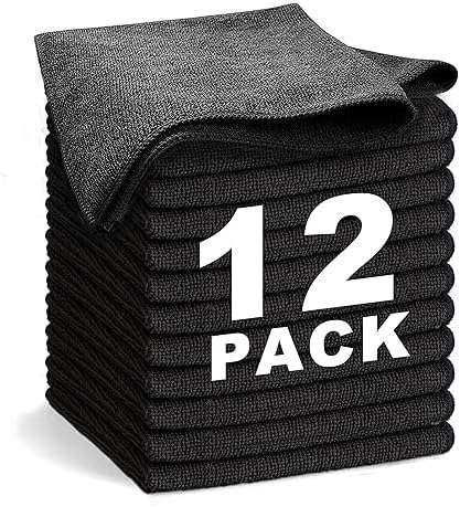 WEAWE Black Microfiber Cleaning Cloth 13x13 Pack of 12 1