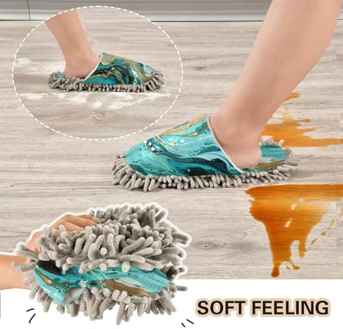 Bulletgxll Green Marble Microfiber Mopping Slippers - L