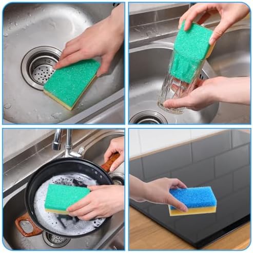 4PCS Blue Sponge Dual-Sided Temperature Scrubby Sponges for Kitchen Bathroom Car
