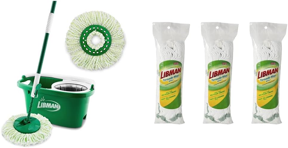 Libman Tornado Spin Mop System with 1 Refill Head and 3 Cotton Mop Refills