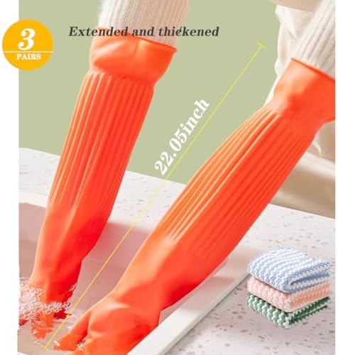 Vsootal 3 Pairs Extra Long Kitchen Gloves with 3 Cleaning Towels 1