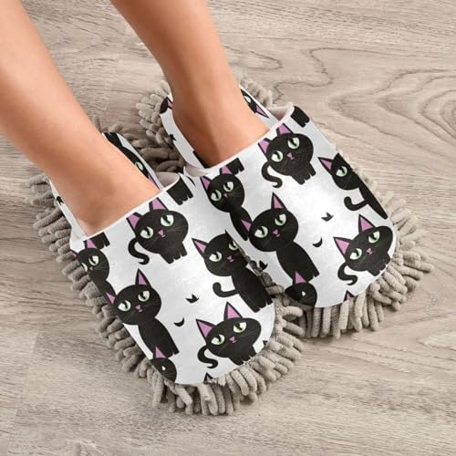Zhirexin Black Cat Mopping Slippers Comfortable Microfiber