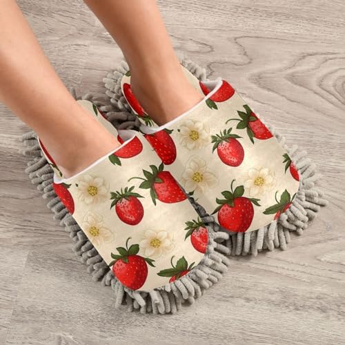 Strawberry Pattern Mopping Slippers - Washable Floor Mop for Men Women
