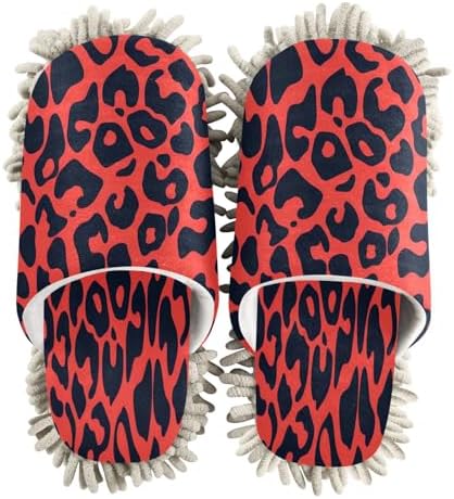 Zhirexin Red Leopard Print Cleaning Slippers