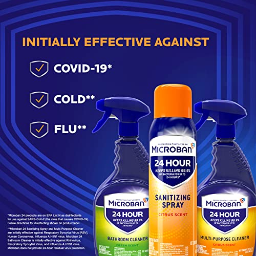 Microban Disinfectant Spray 24 Hour Protection Citrus Scent 2 Count 15oz Each