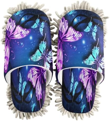 Bulletgxll Purple Butterflies Cleaning Slippers - Washable Floor Mop Slippers for Men Women