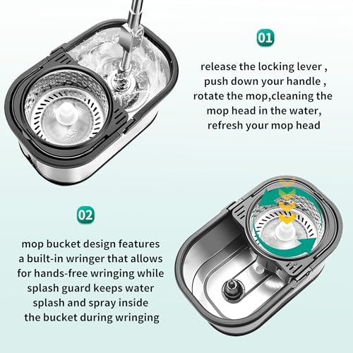 Wajeehaa Spin Mop and Bucket Set with Wringer