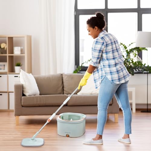 Yescom 360 Spin Mop Bucket Set with 8 Microfiber Pads