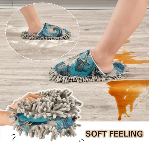 Bulletgxll Blue Swirling Microfiber Cleaning Slippers - Washable Mopping Slippers for Men and Women