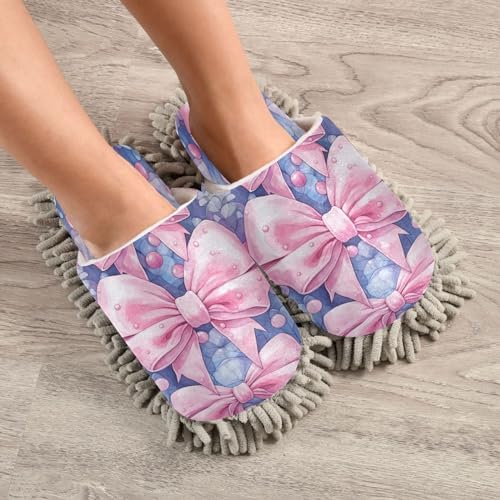 Pink Bows Mopping Slippers for Men Women - Washable and Comfortable