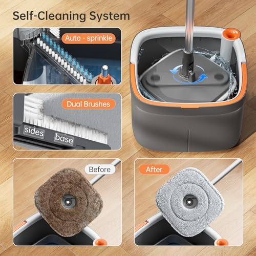 KZKR Spin Mop and Bucket Set with 4 Microfiber Pads