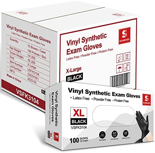 Schneider Black Vinyl Exam Gloves 4mil Disposable 1