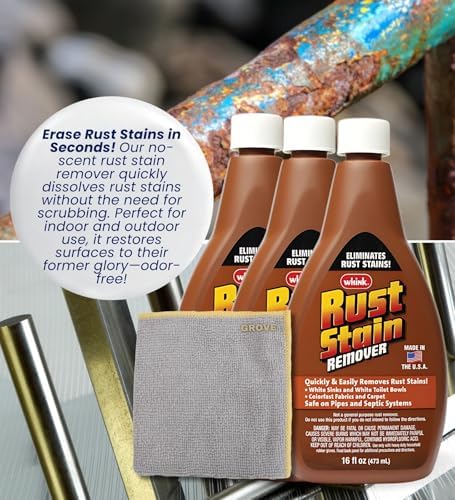 GROVE Whink Rust Remover 16 oz Microfiber Cloth Bundle