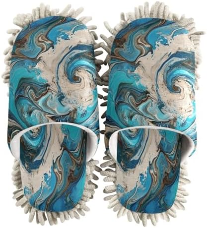 Bulletgxll Blue Swirling Microfiber Cleaning Slippers - Washable Mopping Slippers for Men and Women
