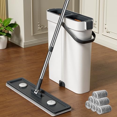 CTIME Flat Mop and Bucket Set with 6 Pads