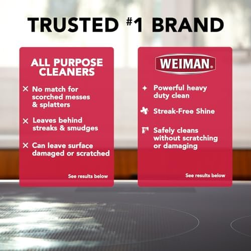 Weiman Cooktop Cleaner with Scrubbing Pads - 10 Oz Heavy Duty Polish