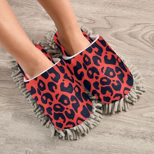 Zhirexin Red Leopard Print Cleaning Slippers