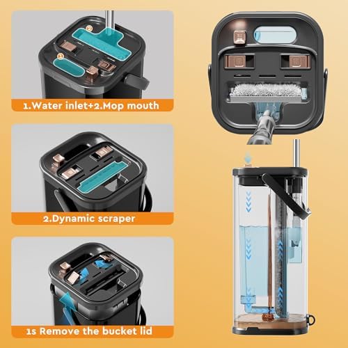 SWIFTIRON Mop Set with Bucket and Wringer 4 Refills Included