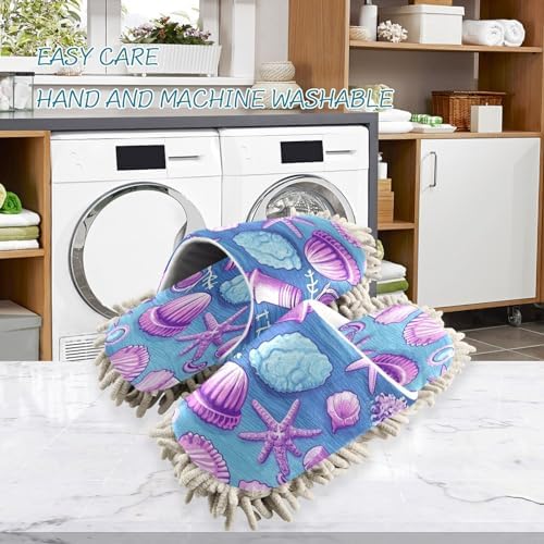 Bulletgxll Starfish and Shells Microfiber Cleaning Slippers