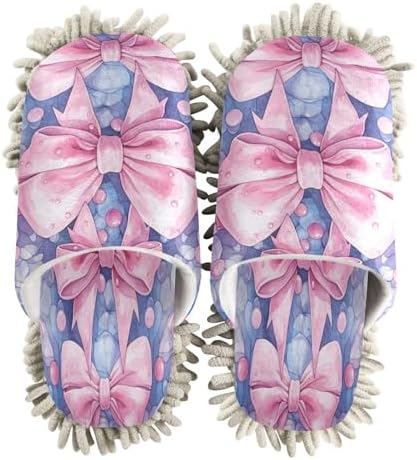 Pink Bows Mopping Slippers for Men Women - Washable and Comfortable
