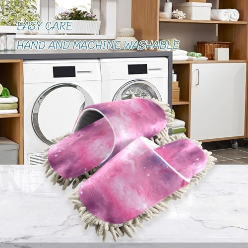 Pink Galaxy Microfiber Cleaning Slippers - Washable Floor Mop Slippers for Men Women